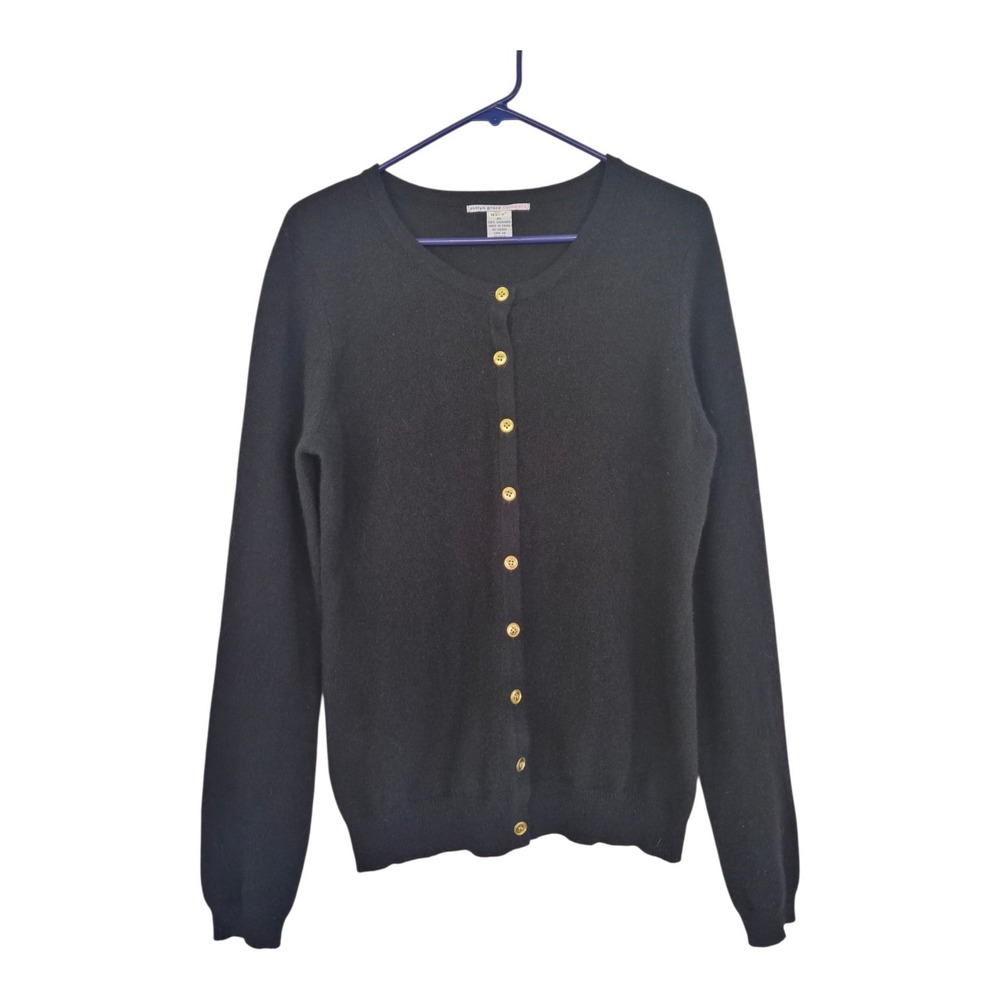 Evelyn Grace Cashmere XL Black 100% Cashmere Cardigan Gold Buttons Quiet Luxury